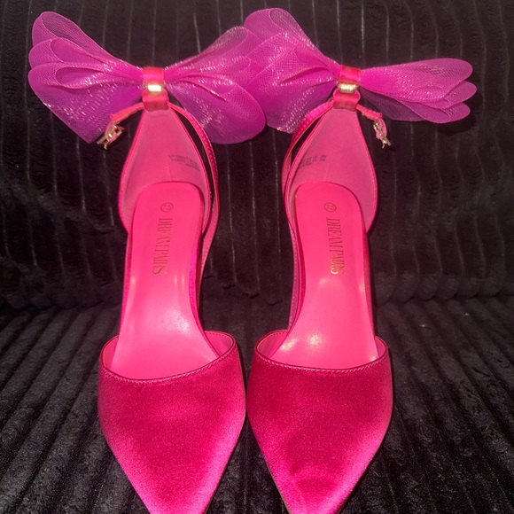 Dream Pairs Pink Satin Heels with Bow - Picture 1 of 4
